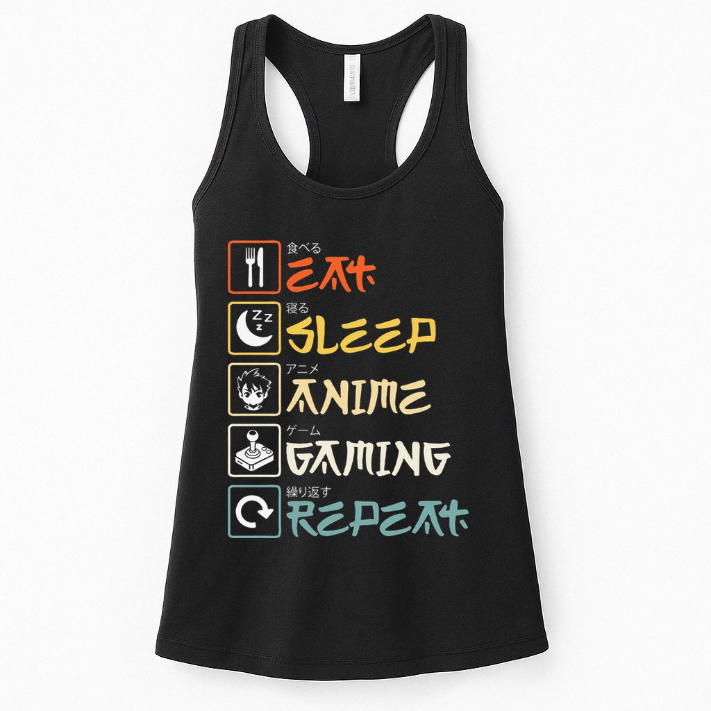 Eat Sleep Anime Gaming Repeat Gamer Gift Womens Tank Top