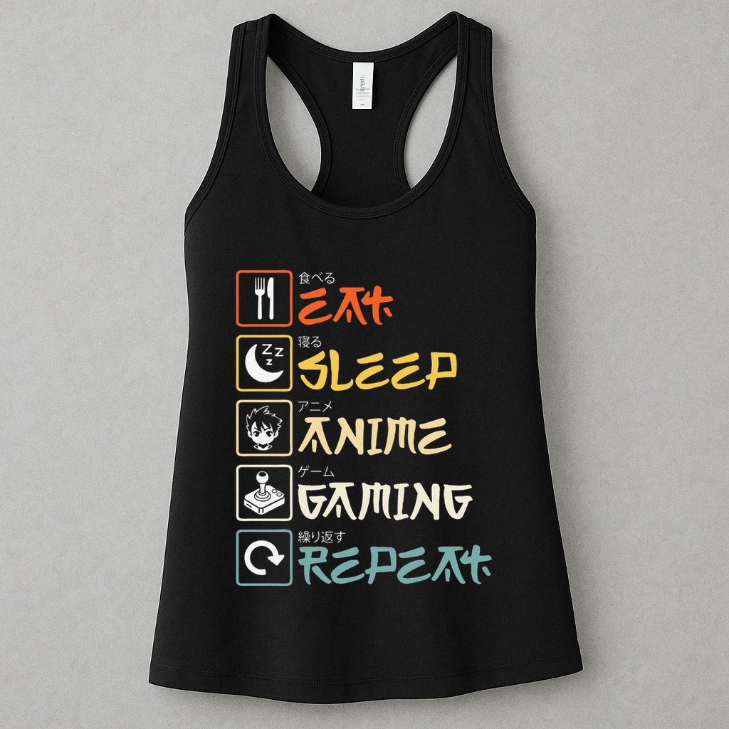 Eat Sleep Anime Gaming Repeat Gamer Gift Womens Tank Top