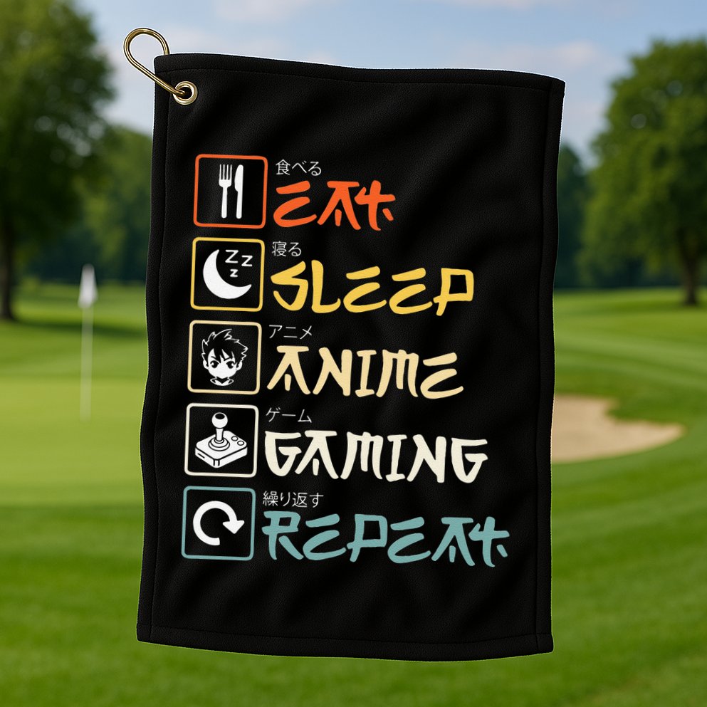 Eat Sleep Anime Gaming Repeat Gamer Gift Golf Towel
