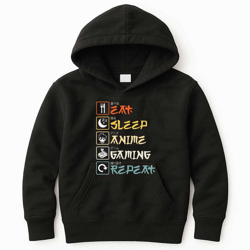 Eat Sleep Anime Gaming Repeat Gamer Gift Kids Hoodie