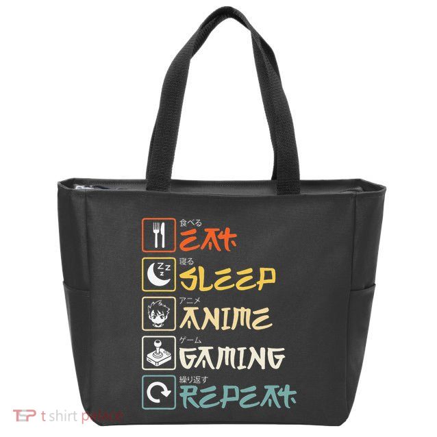 Eat Sleep Anime Gaming Repeat Gamer Gift Zip Tote Bag