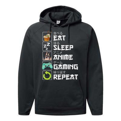 Eat Sleep Anime Gaming Repeat Kawaii Otaku Anime Manga Performance Fleece Hoodie