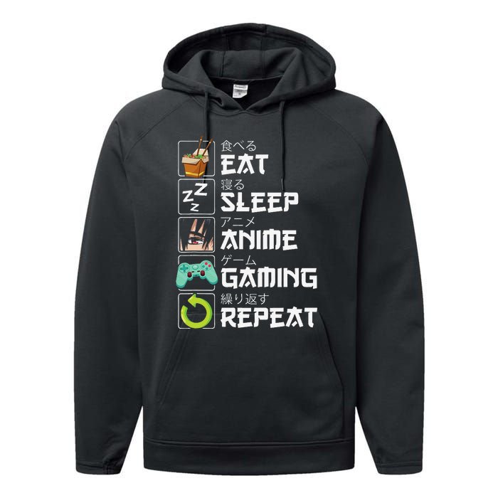 Eat Sleep Anime Gaming Repeat Kawaii Otaku Anime Manga Performance Fleece Hoodie