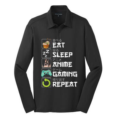 Eat Sleep Anime Gaming Repeat Kawaii Otaku Anime Manga Silk Touch Performance Long Sleeve Polo