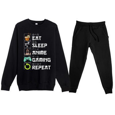 Eat Sleep Anime Gaming Repeat Kawaii Otaku Anime Manga Premium Crewneck Sweatsuit Set