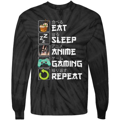 Eat Sleep Anime Gaming Repeat Kawaii Otaku Anime Manga Tie-Dye Long Sleeve Shirt