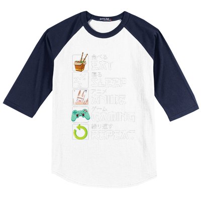 Eat Sleep Anime Gaming Repeat Kawaii Otaku Anime Manga Baseball Sleeve Shirt