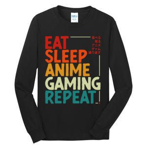 Eat Sleep Anime Gaming Repeat Otaku Gamer Japanese Anime Tall Long Sleeve T-Shirt