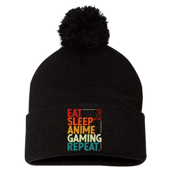 Eat Sleep Anime Gaming Repeat Otaku Gamer Japanese Anime Pom Pom 12in Knit Beanie