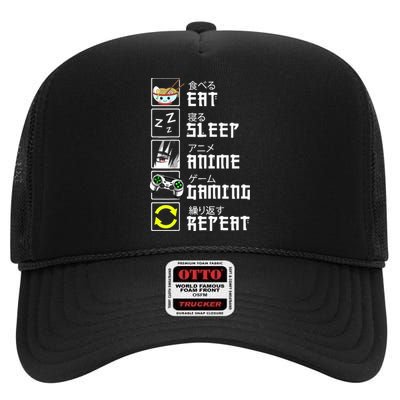 Eat Sleep Anime Gaming Repeat Kawaii Otaku Anime Manga High Crown Mesh Back Trucker Hat