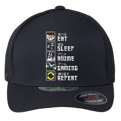 Eat Sleep Anime Gaming Repeat Kawaii Otaku Anime Manga Flexfit Unipanel Trucker Cap