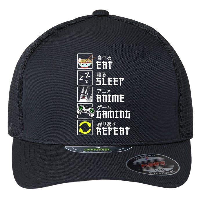 Eat Sleep Anime Gaming Repeat Kawaii Otaku Anime Manga Flexfit Unipanel Trucker Cap