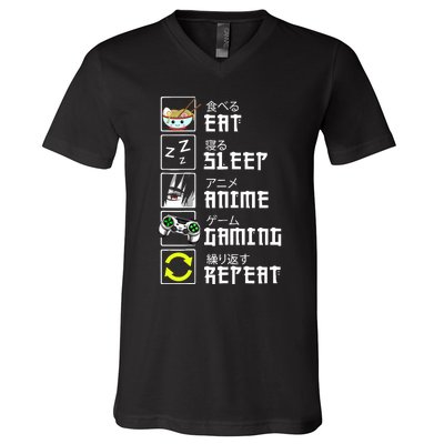 Eat Sleep Anime Gaming Repeat Kawaii Otaku Anime Manga V-Neck T-Shirt