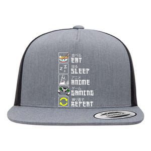 Eat Sleep Anime Gaming Repeat Kawaii Otaku Anime Manga Flat Bill Trucker Hat