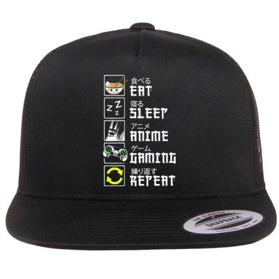 Eat Sleep Anime Gaming Repeat Kawaii Otaku Anime Manga Flat Bill Trucker Hat