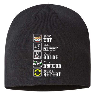 Eat Sleep Anime Gaming Repeat Kawaii Otaku Anime Manga Sustainable Beanie