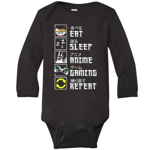 Eat Sleep Anime Gaming Repeat Kawaii Otaku Anime Manga Baby Long Sleeve Bodysuit