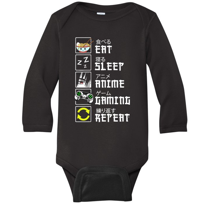 Eat Sleep Anime Gaming Repeat Kawaii Otaku Anime Manga Baby Long Sleeve Bodysuit