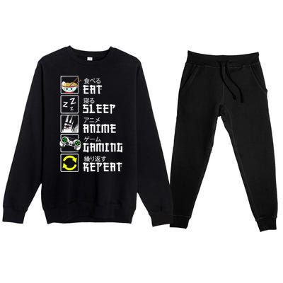 Eat Sleep Anime Gaming Repeat Kawaii Otaku Anime Manga Premium Crewneck Sweatsuit Set