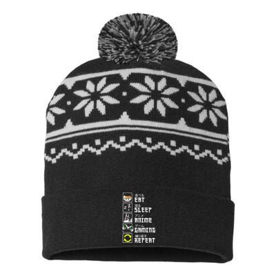 Eat Sleep Anime Gaming Repeat Kawaii Otaku Anime Manga USA-Made Snowflake Beanie