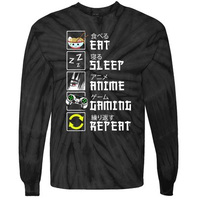 Eat Sleep Anime Gaming Repeat Kawaii Otaku Anime Manga Tie-Dye Long Sleeve Shirt