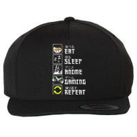 Eat Sleep Anime Gaming Repeat Kawaii Otaku Anime Manga Wool Snapback Cap