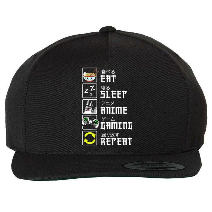 Eat Sleep Anime Gaming Repeat Kawaii Otaku Anime Manga Wool Snapback Cap