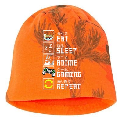 Eat Sleep Anime Gaming Repeat Kawaii Otaku Anime Manga Kati - Camo Knit Beanie