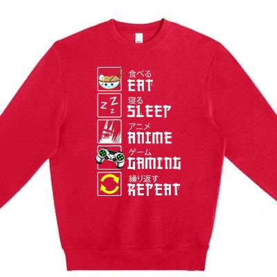 Eat Sleep Anime Gaming Repeat Kawaii Otaku Anime Manga Premium Crewneck Sweatshirt