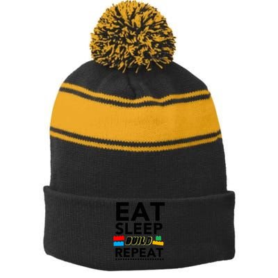 Eat Sleep Build Repeat Building Blocks Bricks Master Builder Stripe Pom Pom Beanie
