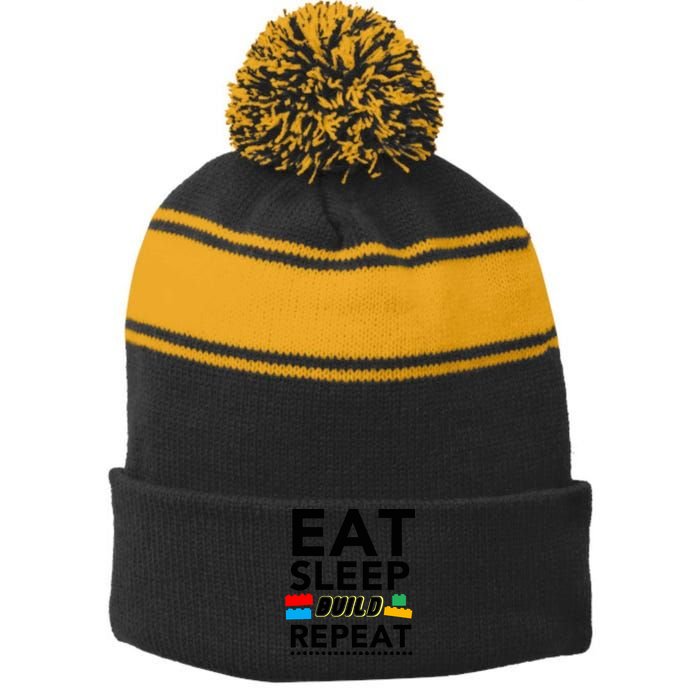 Eat Sleep Build Repeat Building Blocks Bricks Master Builder Stripe Pom Pom Beanie