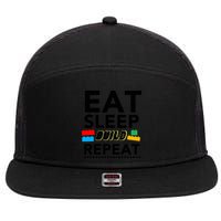 Eat Sleep Build Repeat Building Blocks Bricks Master Builder 7 Panel Mesh Trucker Snapback Hat