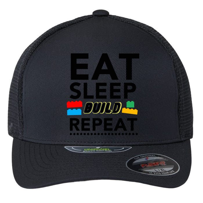 Eat Sleep Build Repeat Building Blocks Bricks Master Builder Flexfit Unipanel Trucker Cap