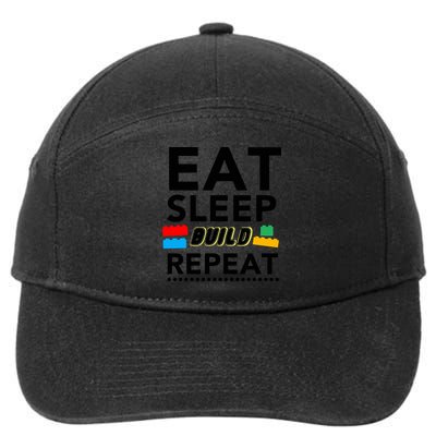 Eat Sleep Build Repeat Building Blocks Bricks Master Builder 7-Panel Snapback Hat