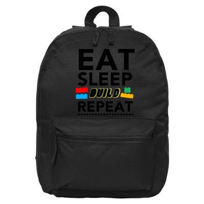 Eat Sleep Build Repeat Building Blocks Bricks Master Builder 16 in Basic Backpack