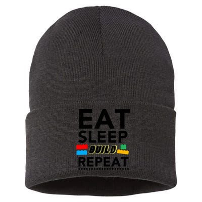 Eat Sleep Build Repeat Building Blocks Bricks Master Builder Sustainable Knit Beanie