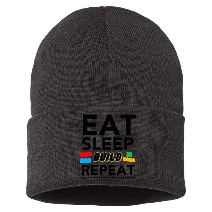 Eat Sleep Build Repeat Building Blocks Bricks Master Builder Sustainable Knit Beanie