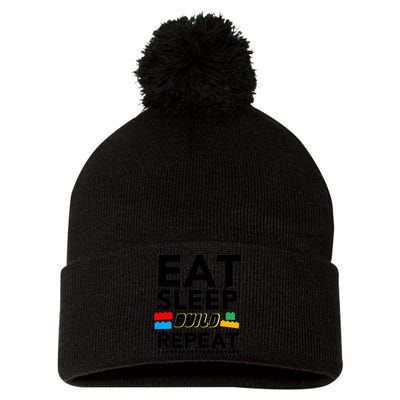 Eat Sleep Build Repeat Building Blocks Bricks Master Builder Pom Pom 12in Knit Beanie