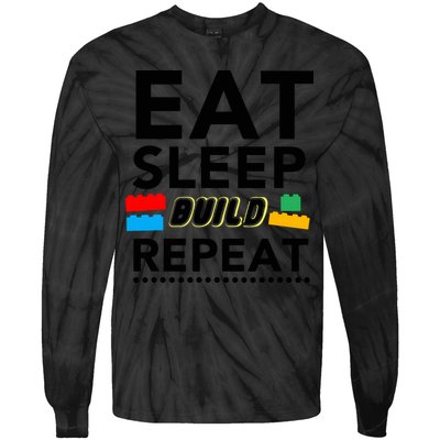 Eat Sleep Build Repeat Building Blocks Bricks Master Builder Tie-Dye Long Sleeve Shirt
