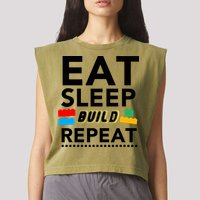 Eat Sleep Build Repeat Building Blocks Bricks Master Builder Garment-Dyed Women's Muscle Tee
