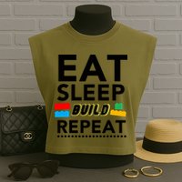 Eat Sleep Build Repeat Building Blocks Bricks Master Builder Garment-Dyed Women's Muscle Tee
