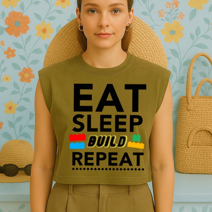 Eat Sleep Build Repeat Building Blocks Bricks Master Builder Garment-Dyed Women's Muscle Tee