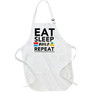 Eat Sleep Build Repeat Building Blocks Bricks Master Builder Full-Length Apron With Pockets