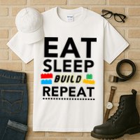 Eat Sleep Build Repeat Building Blocks Bricks Master Builder Tall T-Shirt