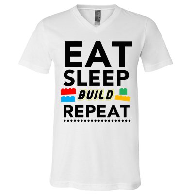 Eat Sleep Build Repeat Building Blocks Bricks Master Builder V-Neck T-Shirt