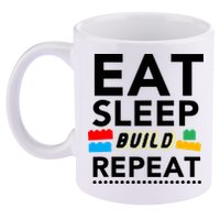 Eat Sleep Build Repeat Building Blocks Bricks Master Builder 11oz C Handle Ceramic Mug