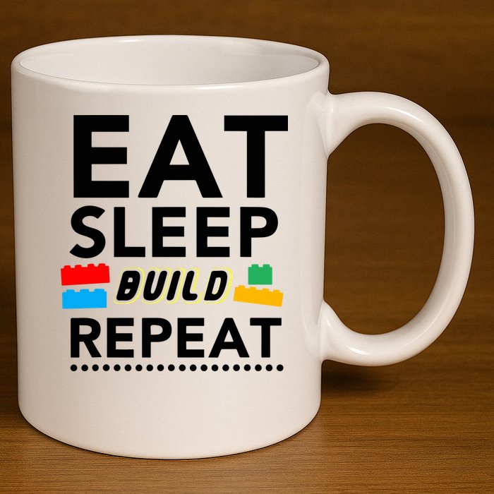 Eat Sleep Build Repeat Building Blocks Bricks Master Builder 11oz C Handle Ceramic Mug