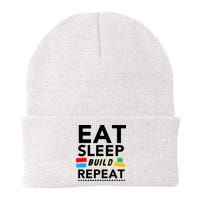 Eat Sleep Build Repeat Building Blocks Bricks Master Builder Knit Cap Winter Beanie