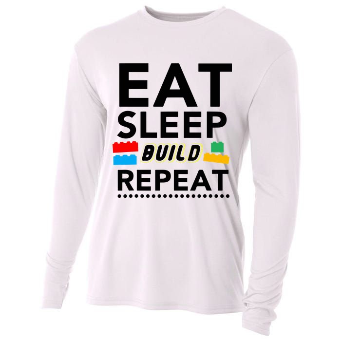 Eat Sleep Build Repeat Building Blocks Bricks Master Builder Cooling Performance Long Sleeve Crew