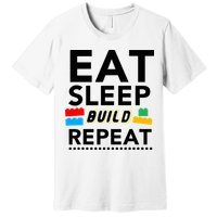 Eat Sleep Build Repeat Building Blocks Bricks Master Builder Premium T-Shirt